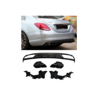 Zadní difuzor Mercedes Benz C (W205/S205) standard - černé koncovky, stříbrná lišta (63AMG)