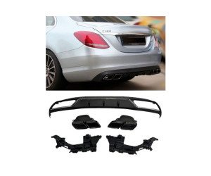 Zadní difuzor Mercedes Benz C (W205/S205) standard - černé koncovky, stříbrná lišta (63AMG)