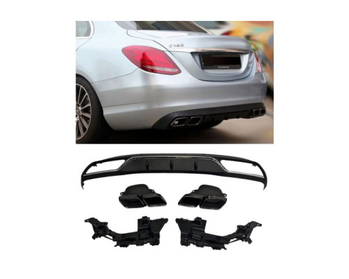 Zadní difuzor Mercedes Benz C (W205/S205) standard - černé koncovky, stříbrná lišta (63AMG)