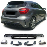 Zadní difuzor Mercedes Benz A W176 (2015-2018) – AMG line, hranaté černé koncovky