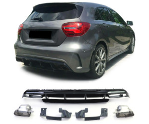 Zadní difuzor Mercedes Benz A W176 (2015-2018) – AMG line, hranaté černé koncovky