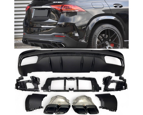 Zadní difuzor Mercedes Benz GLE SUV W167 - hranate koncovky (černe)
