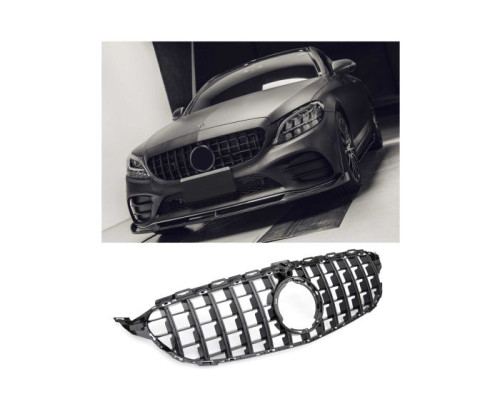 Maska Mercedes Benz C W205 (2018-2021) – GT vzhled, černá lesklá (s kamerou)