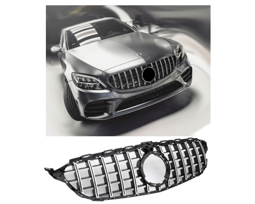 Maska Mercedes Benz C W205 (2018-2021) – GT vzhled, černá s chromem (s kamerou)