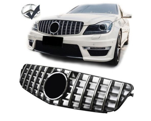 Maska Mercedes Benz C (W204) Panamericana GT vzhled – černá chrom (znak)